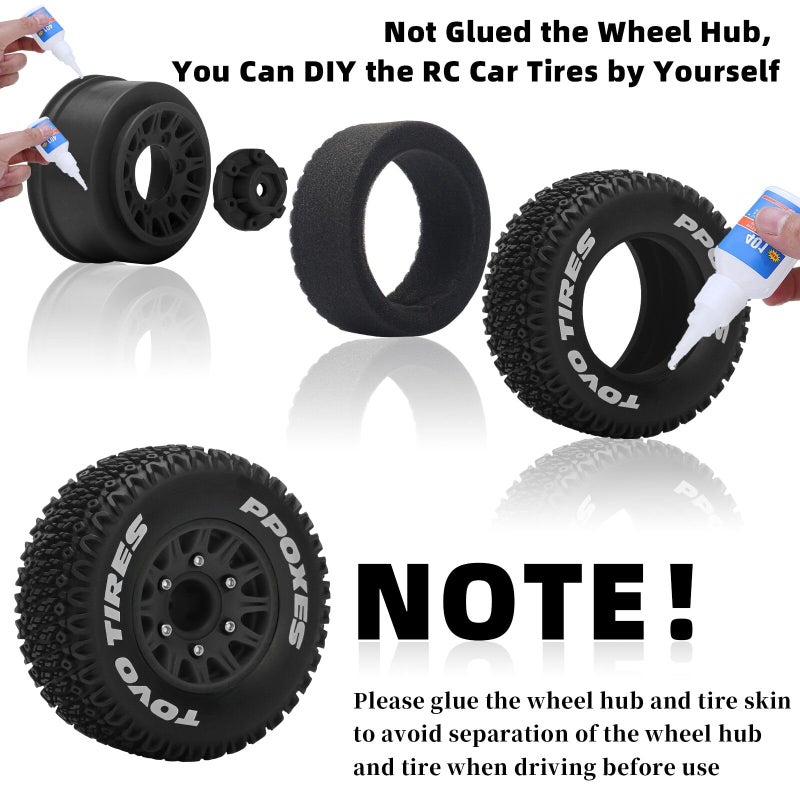 daitoku 12mm/14mm/17mm Hex RC Wheels and Tires RC Truck Tires 1/10 Scale Tyres Detachable Replacement RC Car Tires for Arrma Senton Tires Slash Tires Fury Axial Redcat Rc4wd Hex (Black) - Image 2